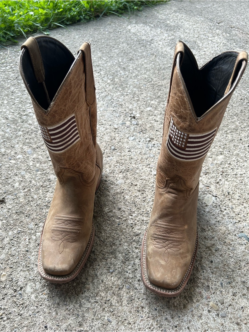 J B Dillon Brown Leather Western Cowboy Boots with Flag Accent Sz 10 B